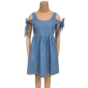 Umgee Chambray Babydoll Dress Sz S Sleeveless Blue Lightweight Smock Tunic